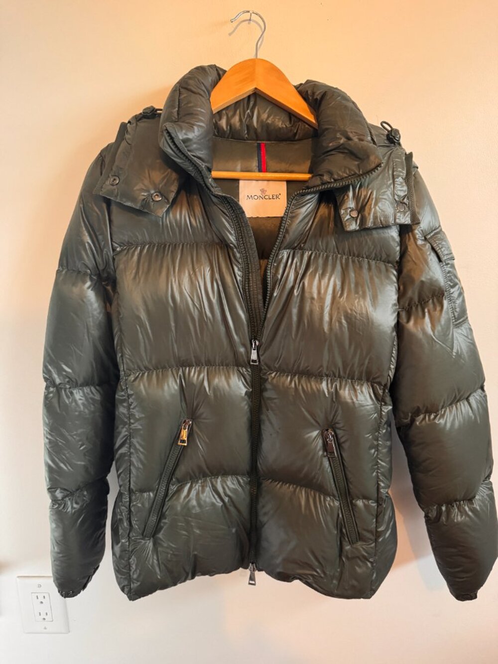 Ski!  Moncler “Bady” Nylon Laqué Puffer Jacket — Olive - Picture 2 of 9